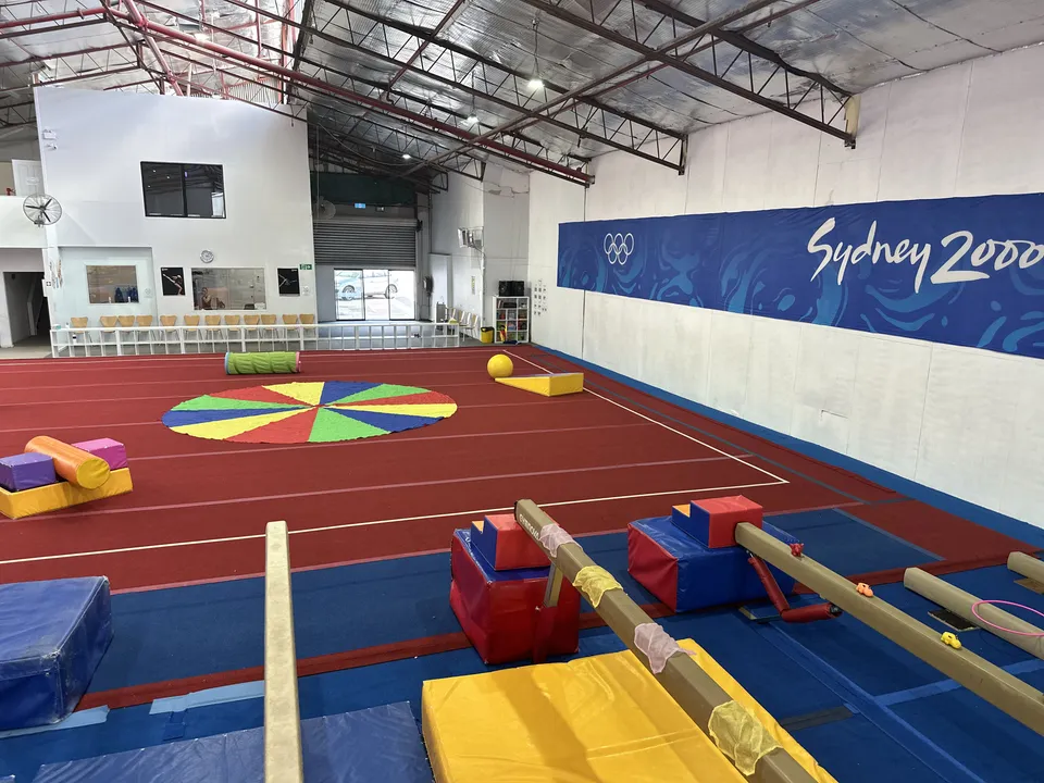Low beams, soft blocks and mats laid out ready for PlayGym